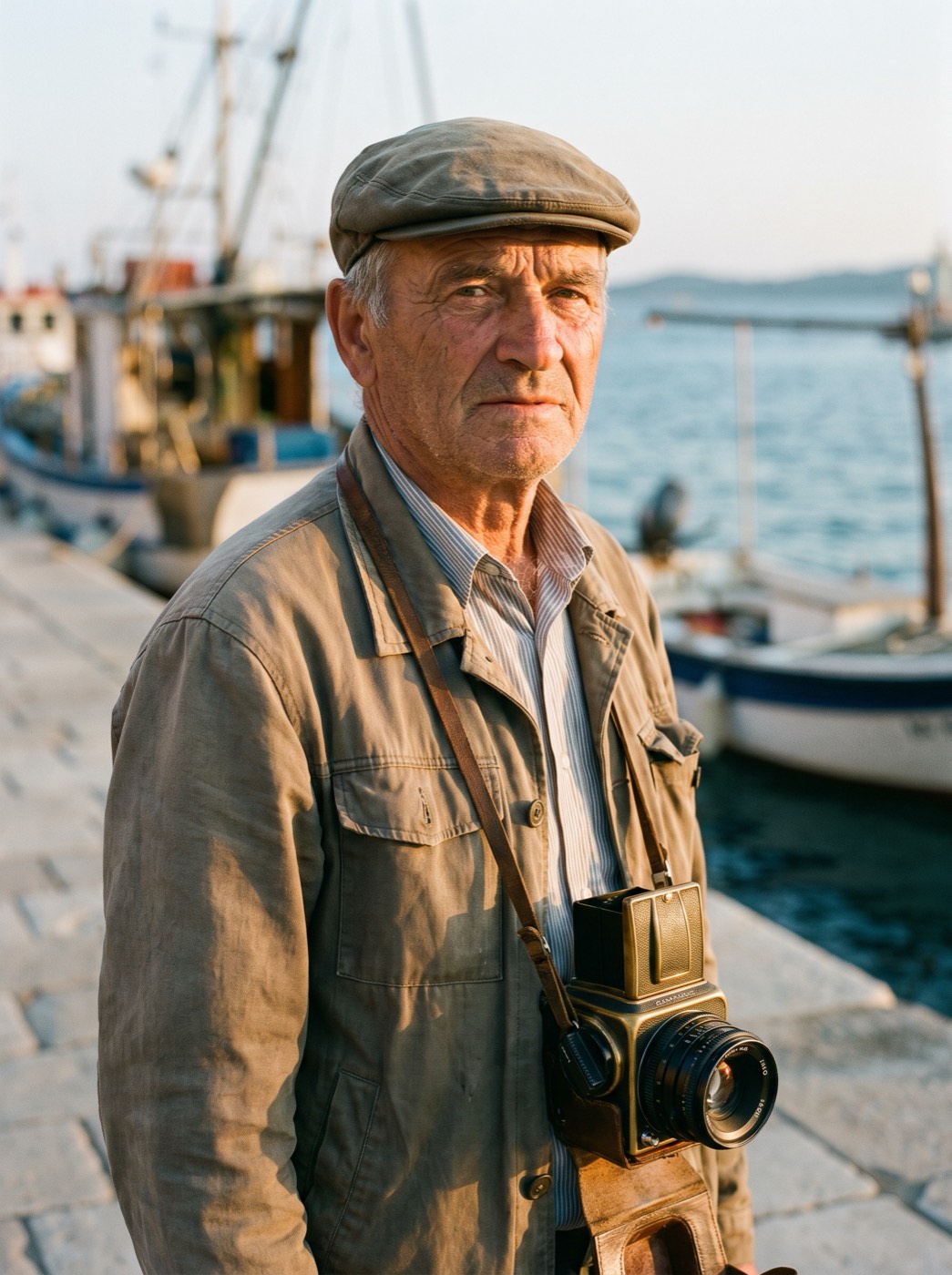 Ivo Zorn, a photographer in his seventies in a flat cap, an old camera round his neck